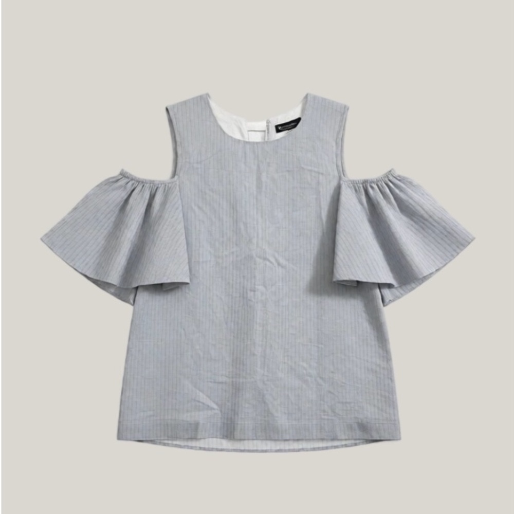 Blaque Label Blue & White Striped Cold Shoulder Ruffle Sleeve Top - Size M